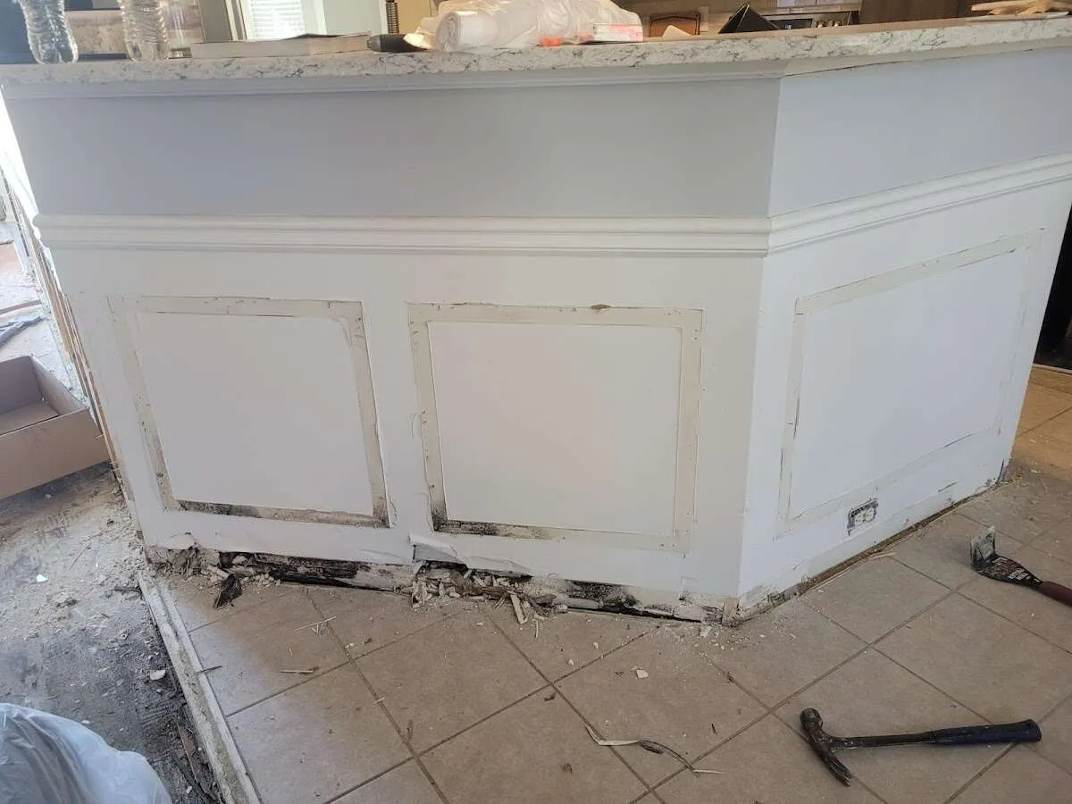 Water damage and mold on kitchen during Storm Damage Restoration in Rye